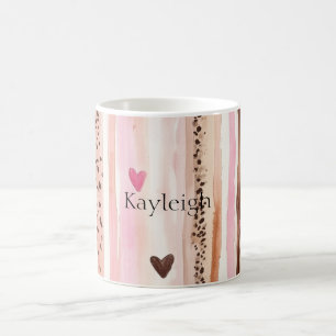 Rosa brauner Leopard Druckstreifen Herz Kaffeetasse