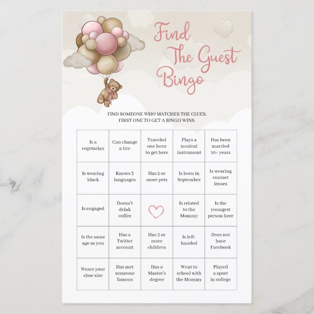 Rosa-braunes Elfenbein im Wasser Das Gast-Bingo (Vorderseite)