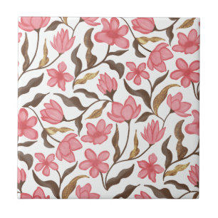 Rosa Braunes Gold Aquarell Wildblume Fliese