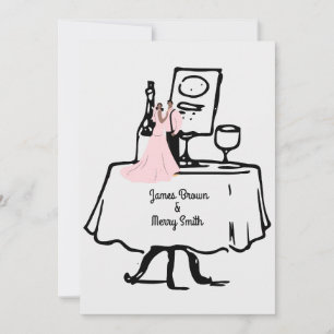 Rosa Braut und Groomtisch Schwarz-Weiß-Hochzeit Einladung