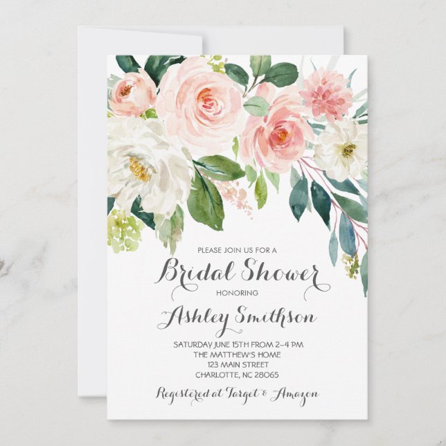 Rosa Brautdusche Einladungen, rosa Blume Einladung (Vorderseite)