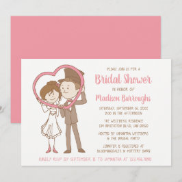 Rosa Brautparty Cartoon Braun Braun Groom Herzstüc Einladung