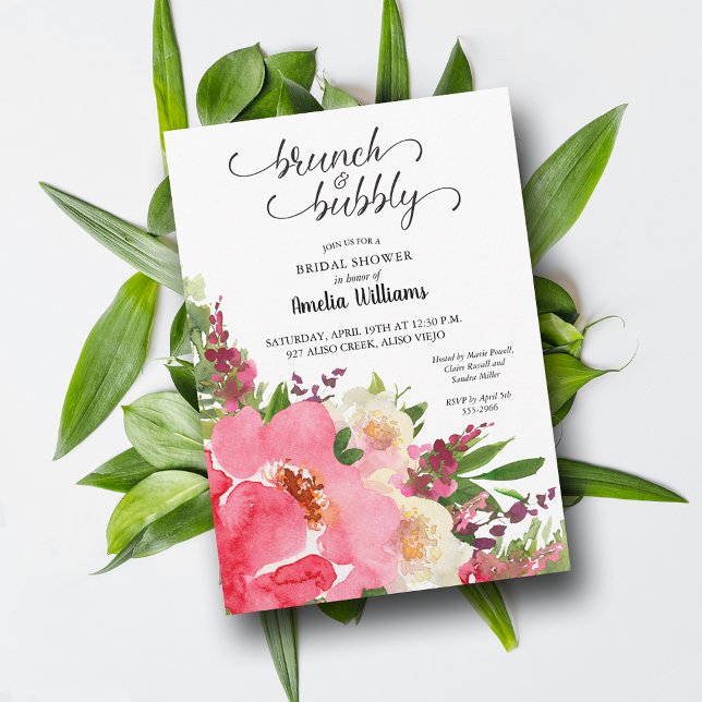 Rosa Brautparty Einladung (Pink Floral Watercolor Bridal Shower Invitations - INSTANT DOWNLOAD and/or PRINTED)