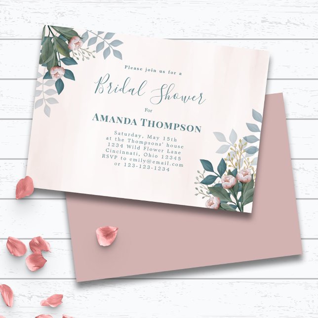 Rosa Brautparty Elegante Blumensprache Einladung (Bridal shower custom invitation.)