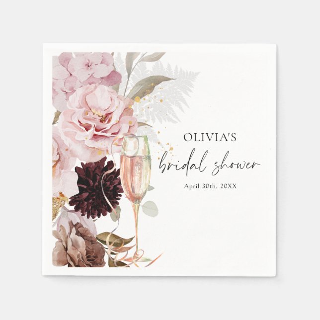 Rosa Brautparty Floral Champagner Serviette (Vorderseite)