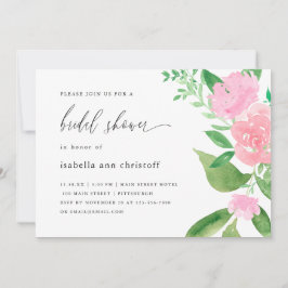 Rosa Brautparty mit Blumen und Kalligrafie Einladung