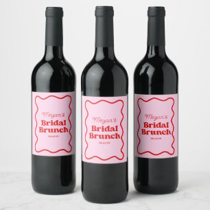 Rosa Brautparty Rosa Wavy Border Brunch Weinetikett