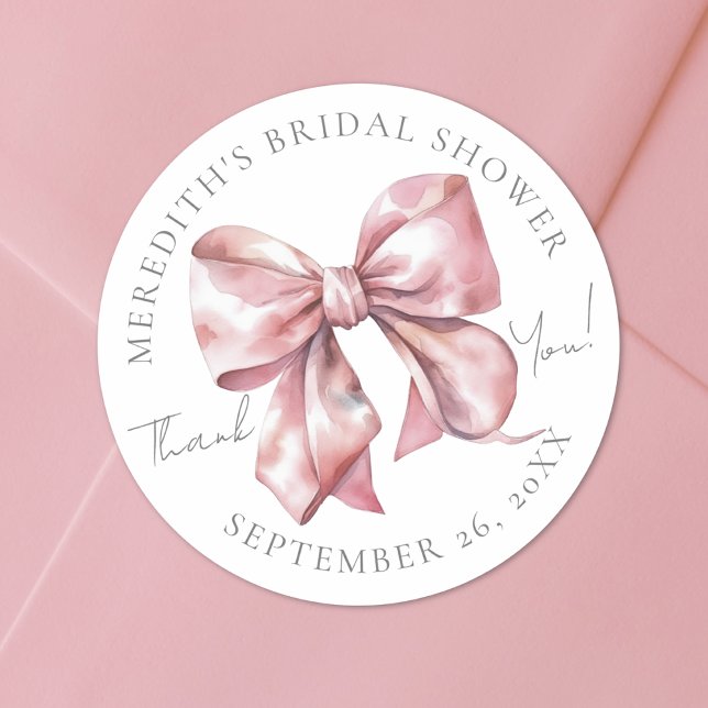 Rosa Brautparty Runder Aufkleber (Blush Pink Bow Bridal Shower Classic Round Sticker)