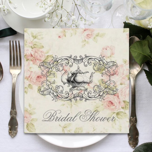 Rosa Brautparty Tee Party Einladung (Pink Floral Bridal Shower Tea Party Invitation)