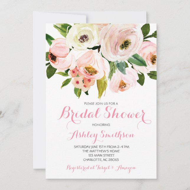 Rosa Bridal Dusche Einladungen, rosa Blume Einladung (Vorderseite)