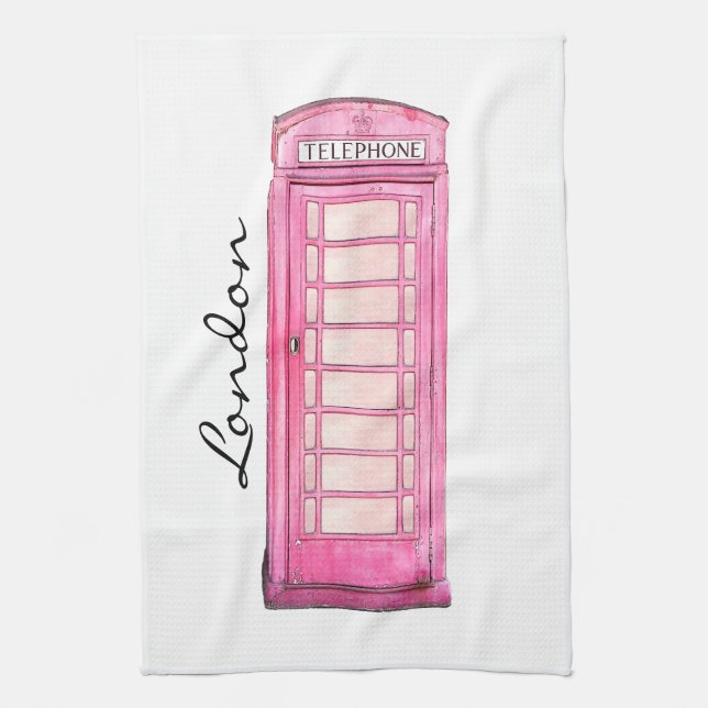 Rosa - britische Telefonzelle - London Teetuch Küchentuch (Vertikal)