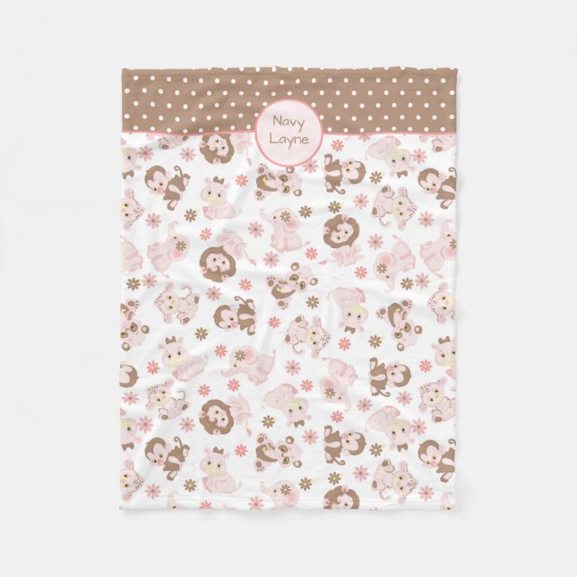 Rosa Brown-Dschungel-Tier-Muster personalisiert Fleecedecke (Vorderseite)