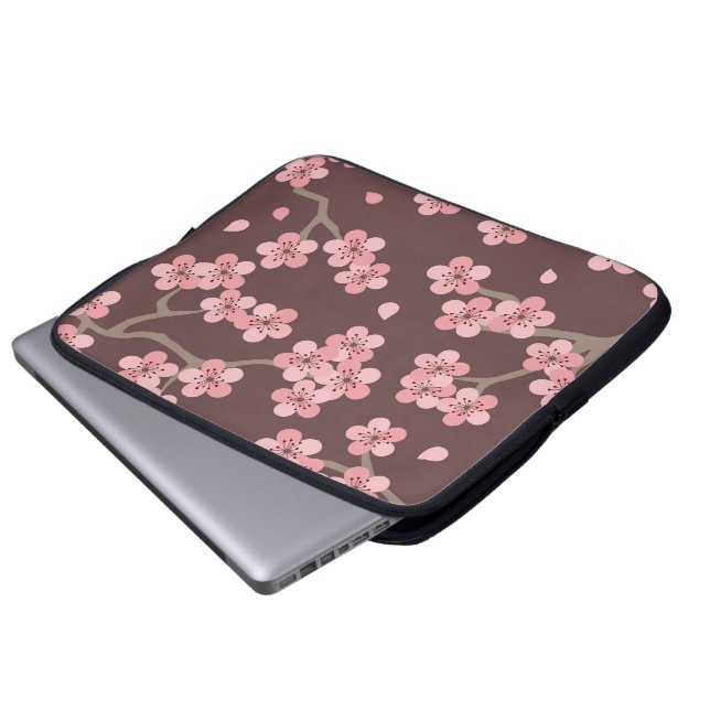Rosa Brown-Kirschblüte Laptopschutzhülle (Vorne Knopf)