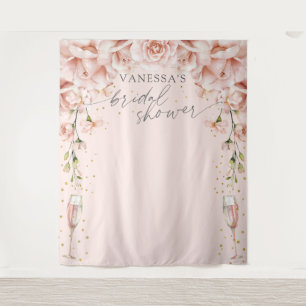 Rosa Brunch & Bubbly florales Brautabschiedshinter Wandteppich