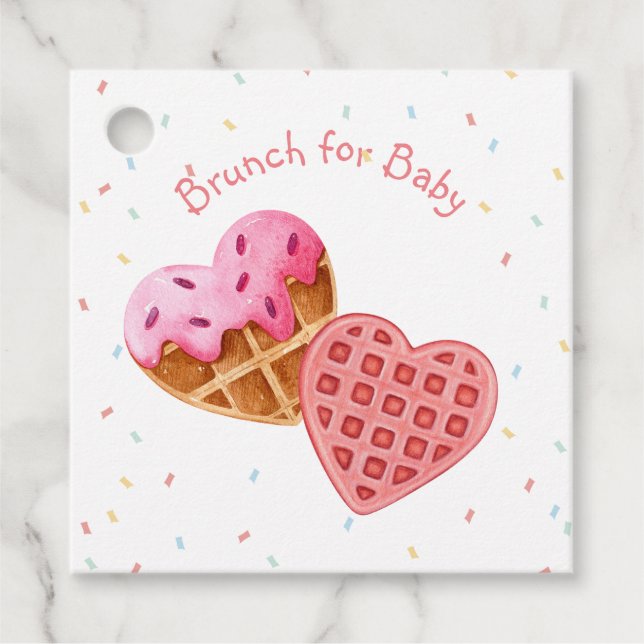 Rosa Brunch mit Babydusche Geschenkanhänger (Vorderseite)