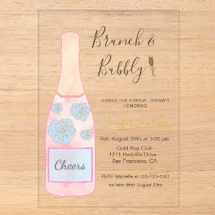 Rosa Brunch Sprudelnd Wein Champagner Flasche Brau Acryleinladungen