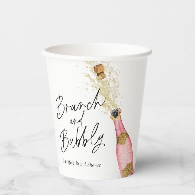 Rosa Brunch und Bubbly Brautparty Pappbecher (Vorderseite)