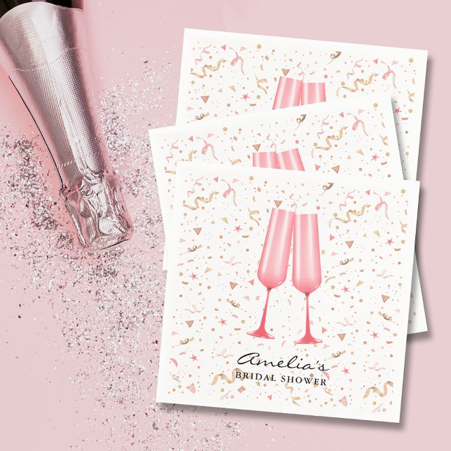 Rosa Brunch und Bubbly Brautparty Serviette (Pink champagne glasses brunch and bubbly bridal shower napkins)