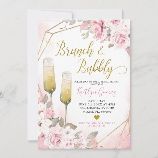Rosa Brunch und Bubbly-Einladung in weichem Rosa Einladung (Vorderseite)