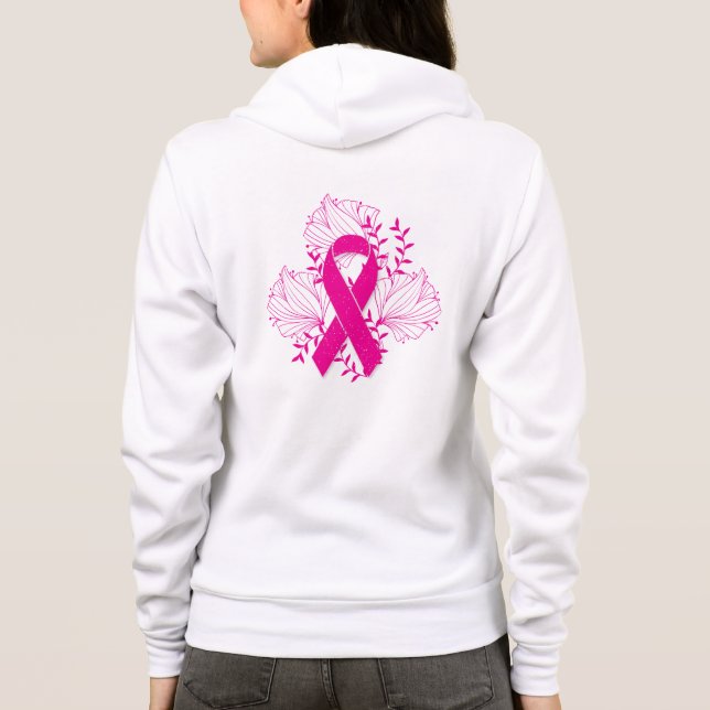 Rosa Brustkrebs-Bewusstseinsband-Blumen-Kontur Hoodie (Rückseite)