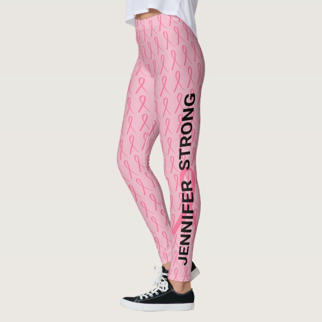 Rosa Brustkrebs Führen Sie Ihren Namen Doppelband  Leggings (Links)