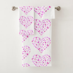 Rosa Brustkrebs Schleife Badhandtuch Set