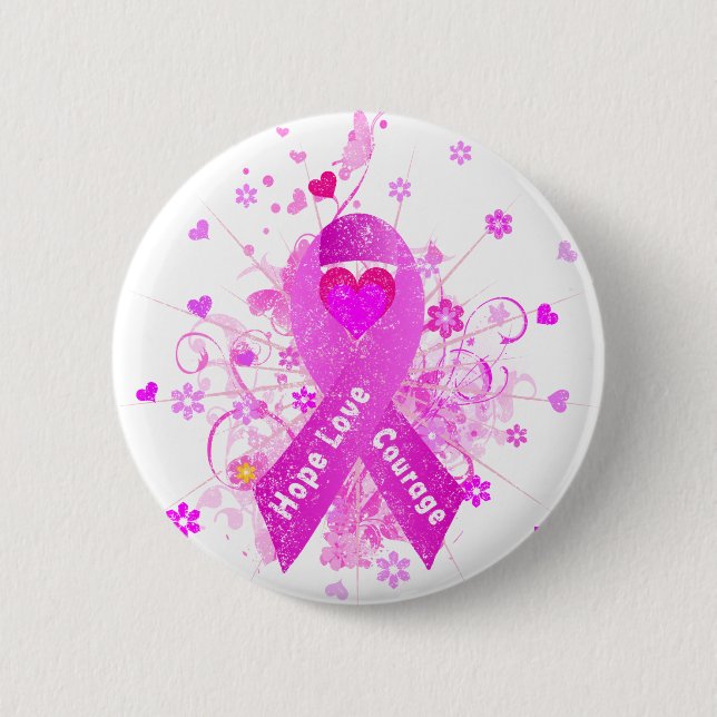 Rosa Brustkrebs Schleife Button (Vorderseite)
