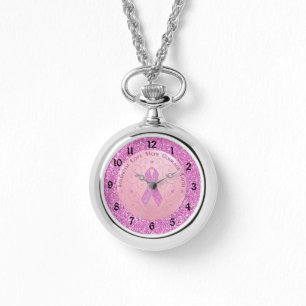 Rosa Brustkrebs Schleife Glitzer Armbanduhr