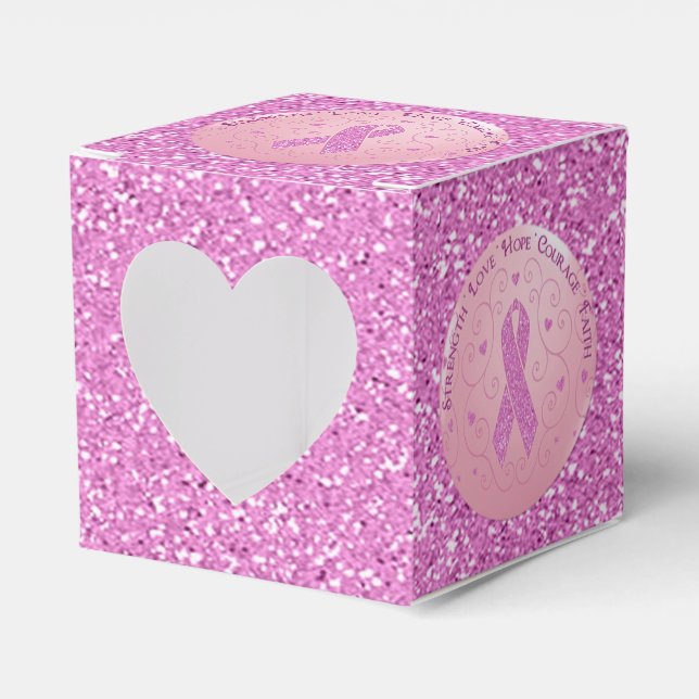 Rosa Brustkrebs Schleife Glitzer Herzerkrankung Bo Geschenkschachtel (Vorderseite)