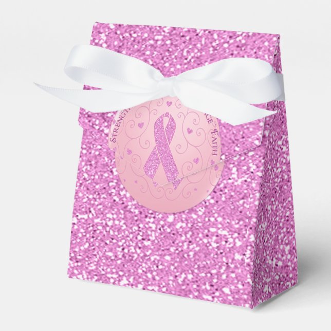 Rosa Brustkrebs Schleife Glitzer Zelt Gefallen Box Geschenkschachtel (Vorderseite)