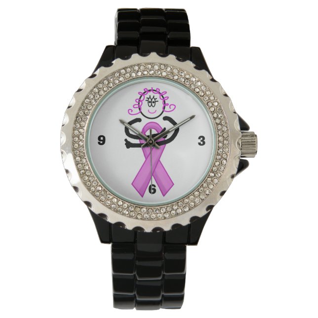 Rosa Brustkrebs Schleife Hug Watch Armbanduhr (Vorderseite)