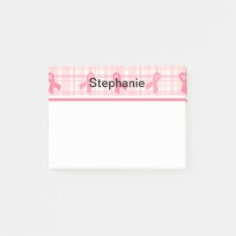 Rosa Brustkrebs Schleife Kariertes Muster Post-it Klebezettel