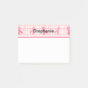 Rosa Brustkrebs Schleife Kariertes Muster Post-it Klebezettel