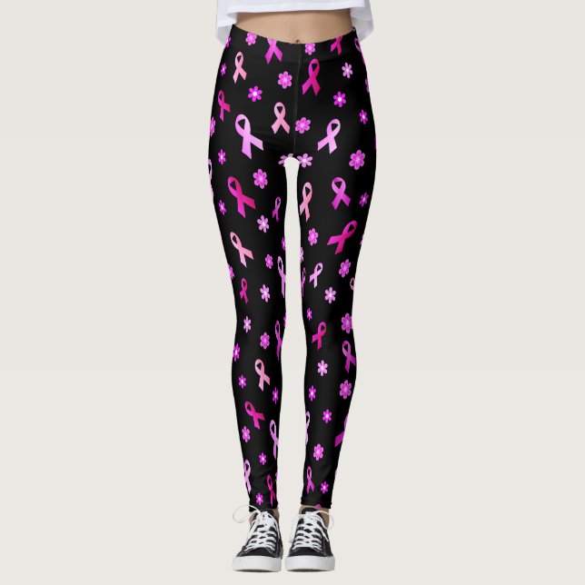 Rosa Brustkrebs Schleife Leggings (Vorderseite)