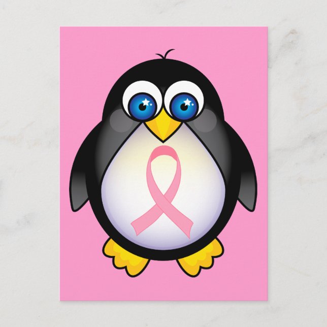 Rosa Brustkrebs Schleife Pinguin-Geschenk Postkarte (Vorderseite)