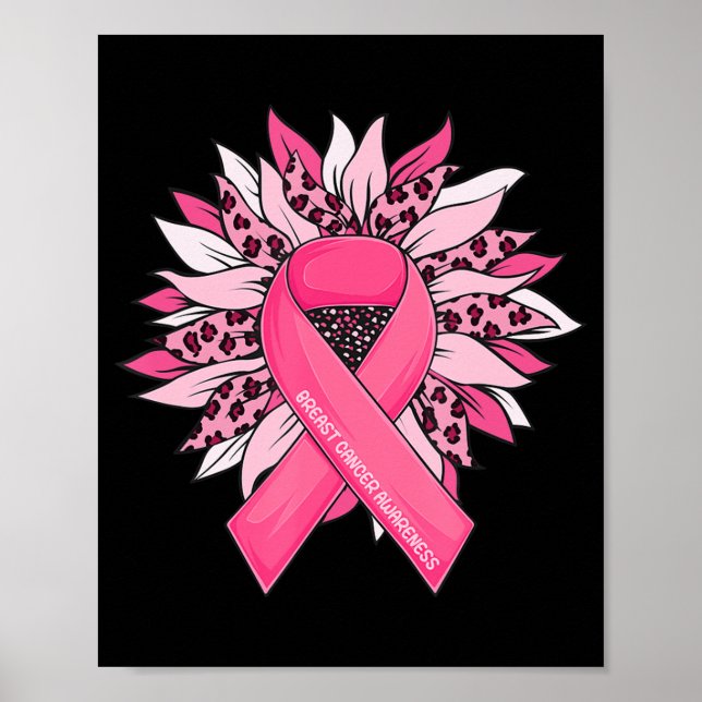Rosa Brustkrebs Schleife Sonnenblumen Brustkrebs Poster (Vorne)