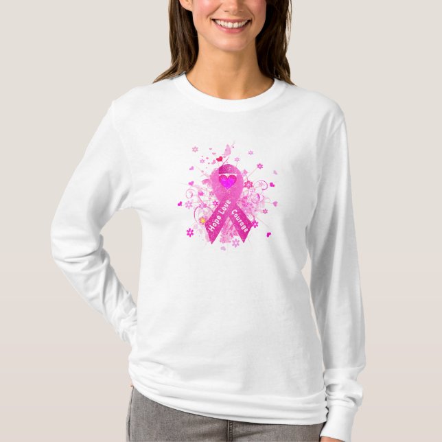 Rosa Brustkrebs Schleife T-Shirt (Vorderseite)