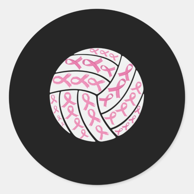 Rosa Brustkrebs Schleife Volleyball-Bewusstsein Runder Aufkleber (Vorderseite)