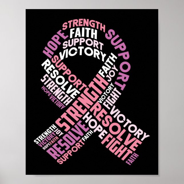 Rosa Brustkrebs Schleife Word Cloud-Erholung Poster (Vorne)