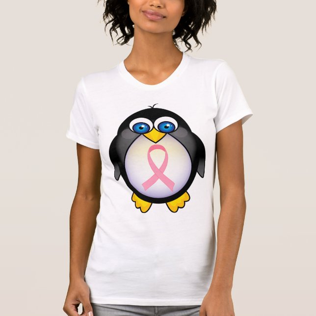 Rosa Brustkrebs Schleifepenguin-Geschenk T-Shirt (Vorderseite)