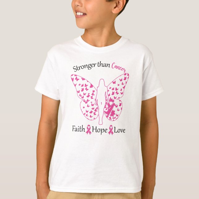 Rosa Brustkrebs, stärker als Krebs-Schmetterling T-Shirt (Vorderseite)