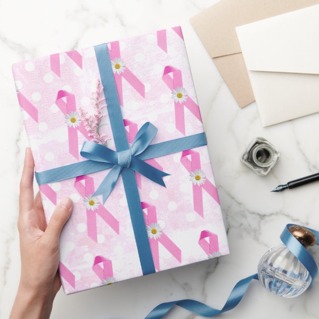 Rosa Brustkrebserkrankung Ribbons und Daisien Geschenkpapier (Schenken)