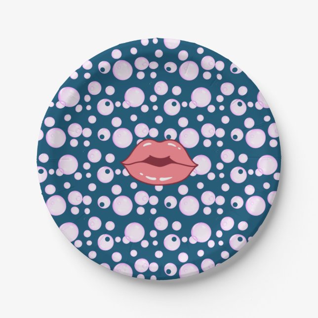 Rosa Bubble Lips Papierplatte Pappteller (Vorderseite)