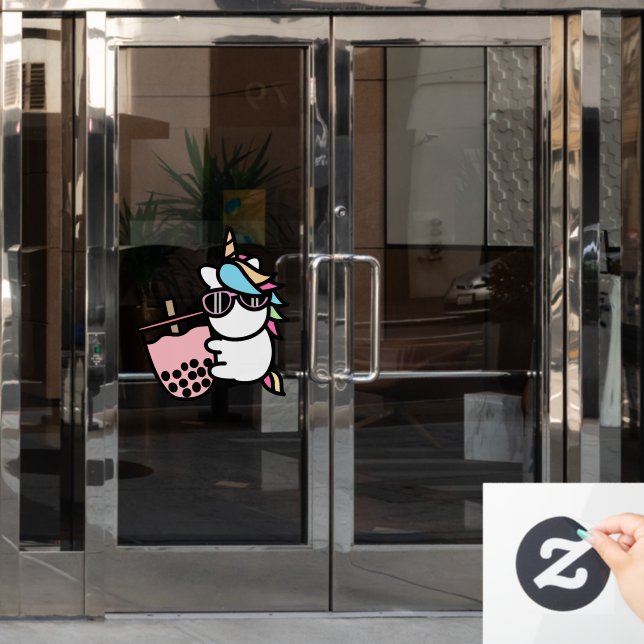 Rosa Bubble Tee & Unicorn Fensteraufkleber (Büro Tür)