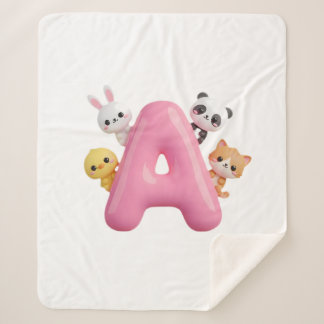 Rosa Buchstabe A Waldtiere Baby-Sherpa-Decke Sherpadecke