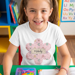 Rosa Buchstaben Zurück zur Schule Muster T-Shirt