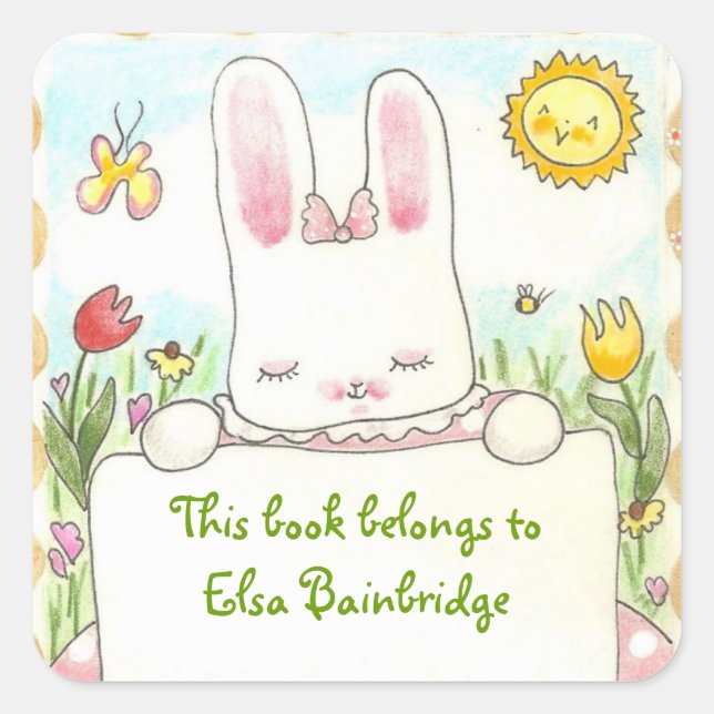 Rosa Buchzeichen Quadratischer Aufkleber (Vorderseite)