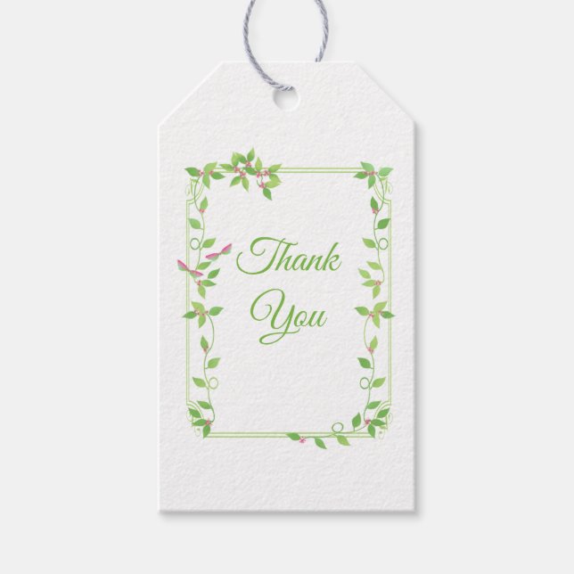 Rosa Buds auf grüner Hochzeit Geschenkanhänger (Vorderseite)