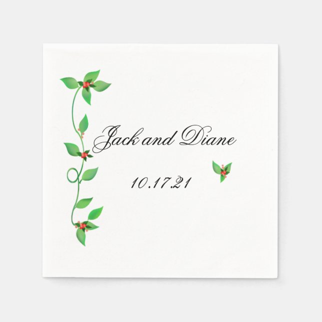 Rosa Buds auf grüner Hochzeit Serviette (Vorderseite)
