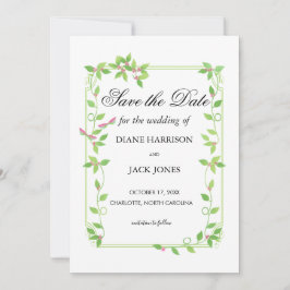 Rosa Buds auf grüner Hochzeit speichern das Datum Einladung